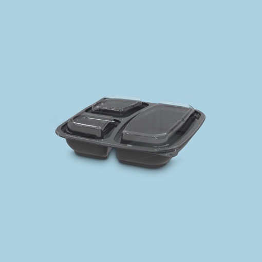 Cont. Cuadrado ProToGo 8,5 x 8,5 3/Div 32oz Negro (100 unidades)